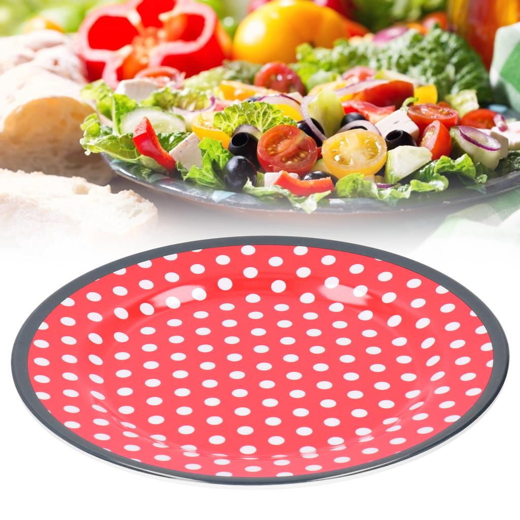 12PCS Salad Plate HighGrade Imitation Porcelain Dinnerware Tableware for Home Use(Red Dot )