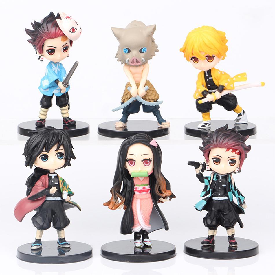 4/5/6Pcs 7cm Set Anime Demon Slayer Figure Kamado Tanjirou Nezuko Mini Cute Edition Pvc Doll Toy Desktop Ornament Gift Kid Friendly Entertaining Fun