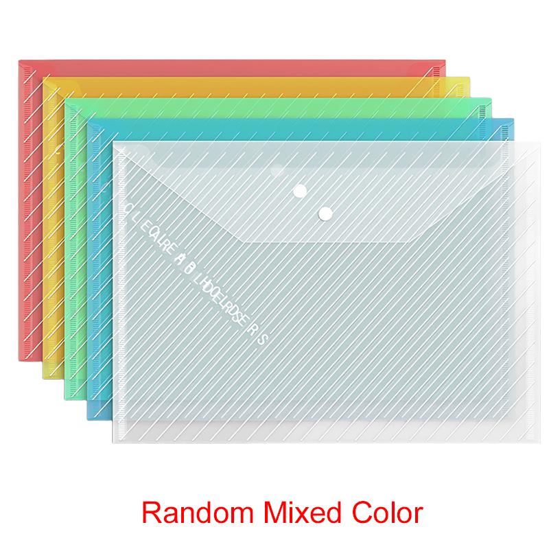 5 PCS Document Bag Set Portable A4 Size Stationery Storage Bag Assorted Color Plastic Waterproof File Envelopes Snap Closure ZYF