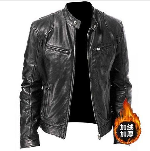 Southern winter warm button fashion domineering locomotive men's multi-pocket PU jacket stand-up neck zipper cardigan leather jacket