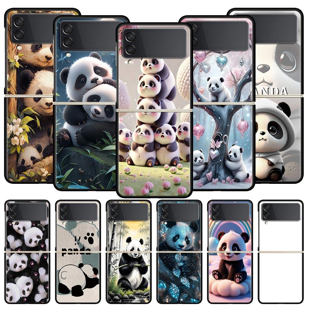 Baby Panda Hard PC Phone Case For Samsung Galaxy Z Flip 7 6 5 4 Black Cover For Galaxy Z Flip 3 Foldable Shell Fundas Capas Bags