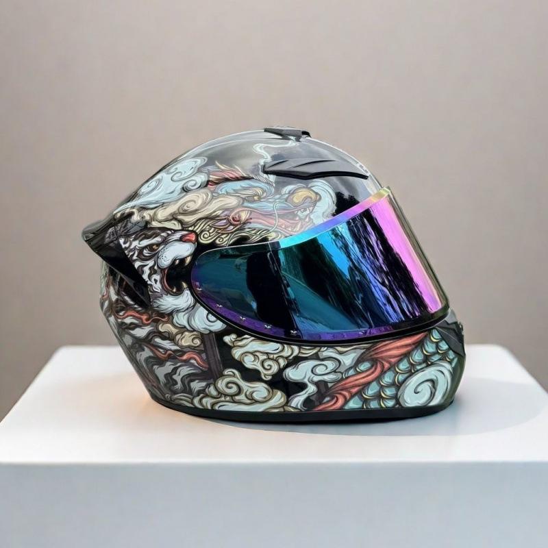 New Locomotive Motorcycle Men's and Women's 3c Full Helmet Motorcycle Personalized Handsome Safety Helmet Winter Windshield Helmet