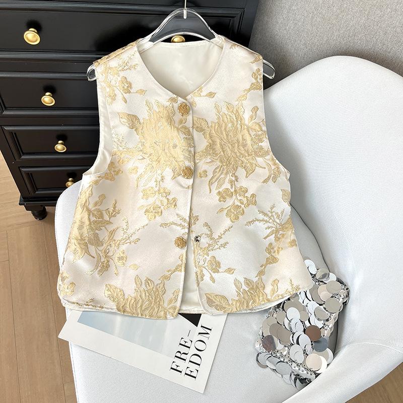 

бронзовый жаккардовый жилет женский высококлассный маленький ароматный темперамент универсальный жилет Гочао жилет XXXL [Recommended 138-75kg]