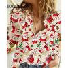 Women's Blouses Christmas 3D Printed Shirts Autumn Winter Fashion Long Sleeve Funny Cute Santa Claus Casual Button Tops