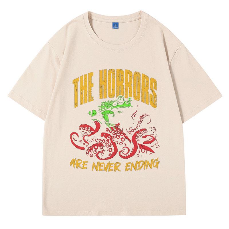 

Футболка «Ужасы никогда не заканчиваются», мужская и женская винтажная футболка с лягушкой и осьминогом, забавный подарок любителю ужасов на Хэллоуин XXXL хаки