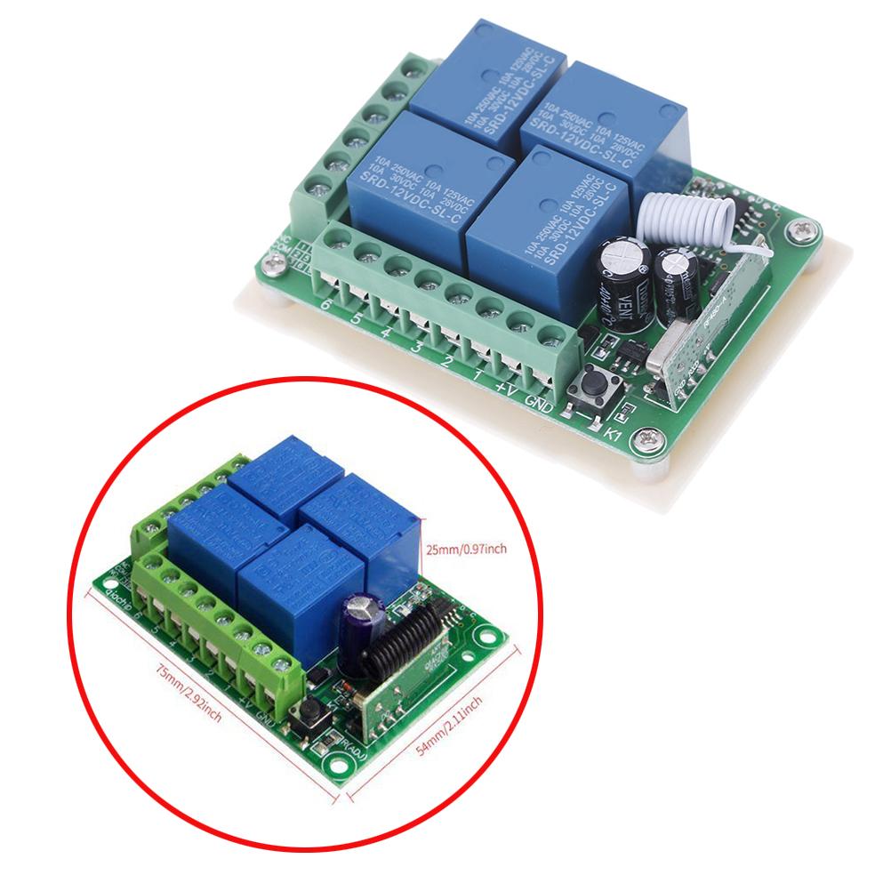 Dc 12V 10A 433Mhz 4Ch Wireless Relay Rf Remote Control Switch Receiver