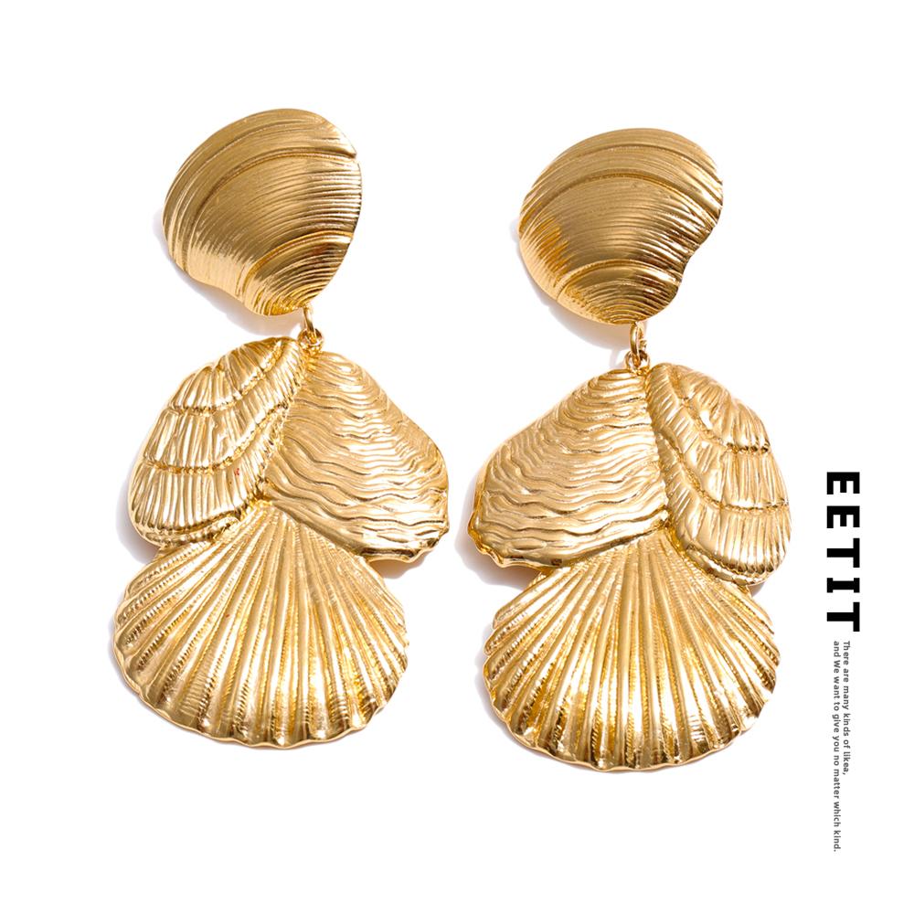 Eetit Ocean Style Stainless Steel Metal Shell Drop Dangle Earrings Summer Beach Popular Golden Statement Jewelry Prevent Allergy