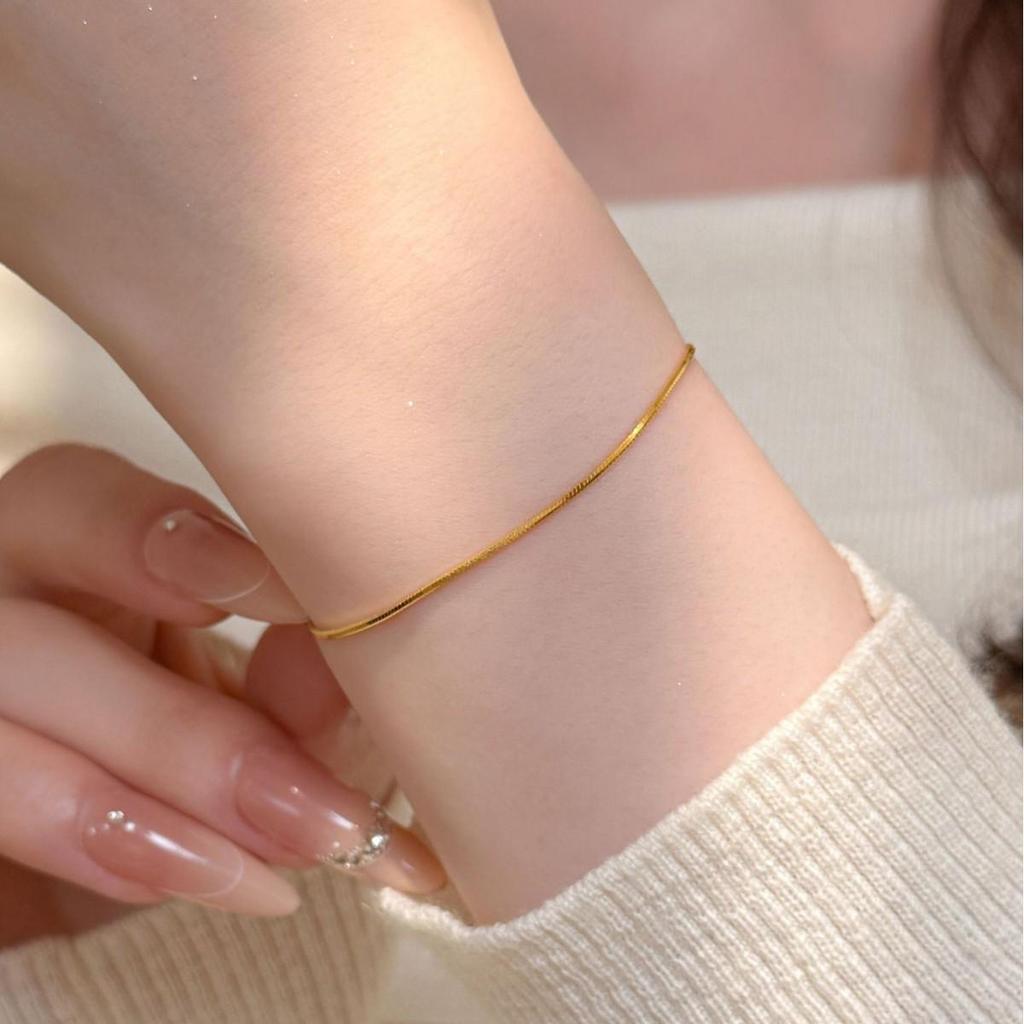 18k Gold Plated S925 Sterling Silver Minimalist Snake Bone Bracelet