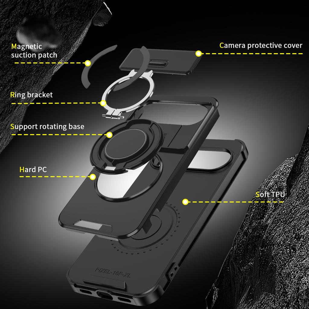 Magnetic Ring Stand Phone Case For Google Pixel 9 10 Pro XL 9A Slide Camera Lens Protection TPU Frame Hard Plastic Back Cover
