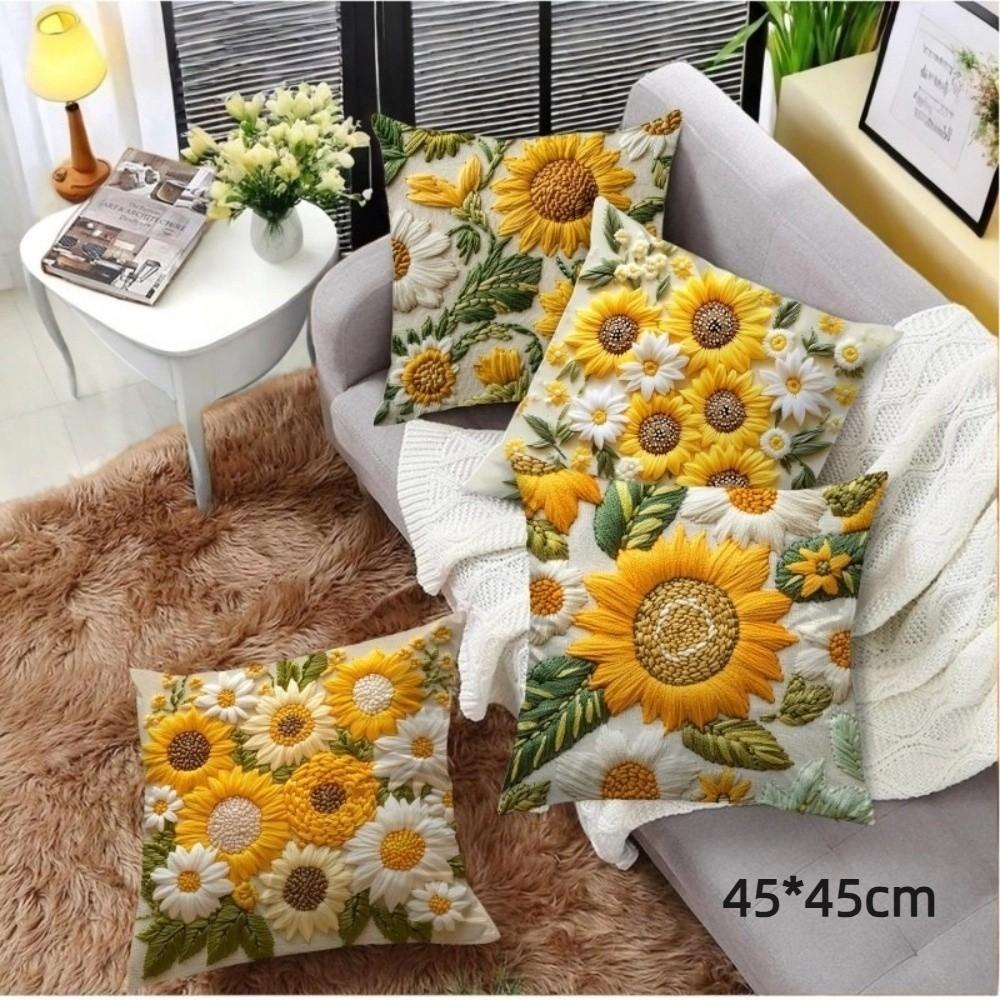 45x45cm Sunflower Pillowcase 2D Floral Bedroom Pillow Cover Sofa Cushion Case  Home Decoration