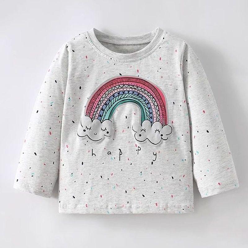 Gray Rainbow T-Shirt, New Spring and Autumn Style, European and American Style, for Young Children, Round Neck, Long Sleeve, Autumn Girls' Top 5