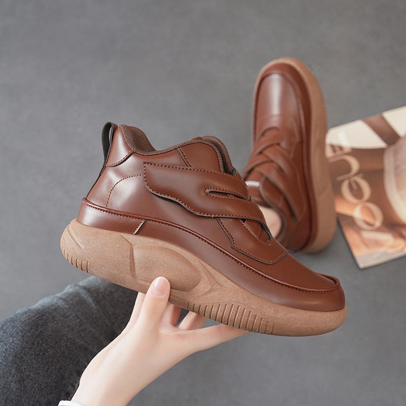 Medium top shoes women's spring and autumn new student leather surface Korean version versatile casual dad sports women's shoes trendy shoes 5003