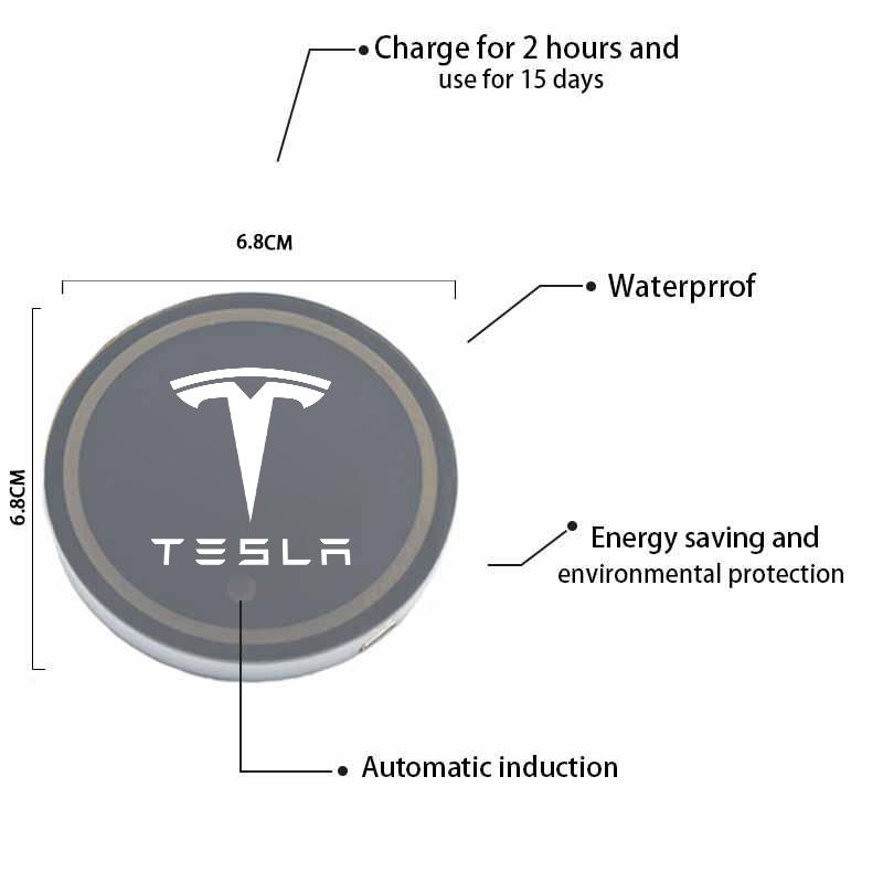 2Pcs 7 Colors Car LED Luminous Water Cup Pads Auto Coaster Mats for Tesla Model Y Model 3 Model S Model X Auto Accessories