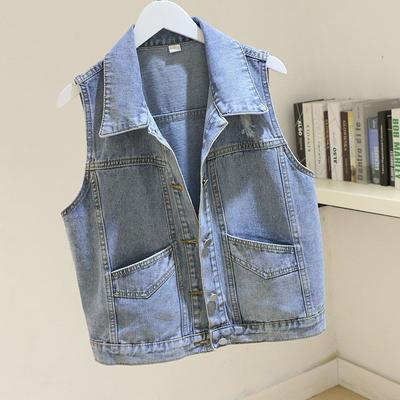 Spring Autumn Fashionable Oversized Denim Vest Jacket for Women Loose