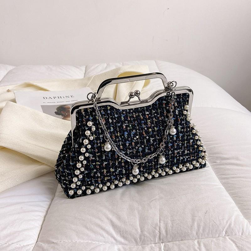 Celebrity Bag Niche Design Retro Clutch Clip-on Pearl Evening Dress Dinner Single-shoulder Cross-slung Chain