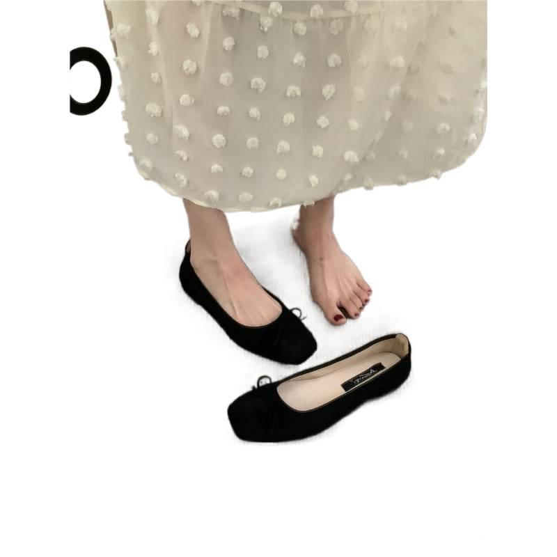 Evening bow flat bottom one pedal French single shoes soft sole grandma shoes gentle women's shoes autumn and summer light mouth shoes ladyshoes