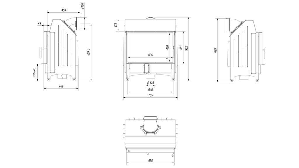 Steel Fireplace KRATKI ZIBI DECO 11 kW Ø 180 Installation Kit