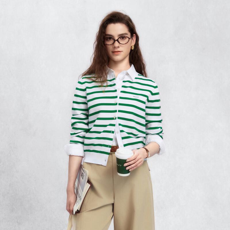 GANT Women's Round Neck Striped Cotton Blend Cardigan