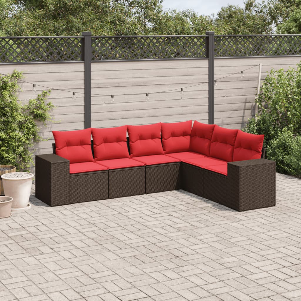 6 Piece Garden Sofa Set with Cushions Brown Poly Rattan
