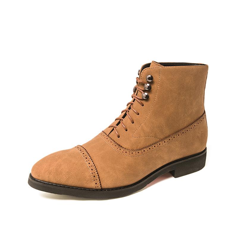 British Style Men's Mid-High Leather Brogue Business Casual Ankle Boots, Fashion Retro Dr. Martens