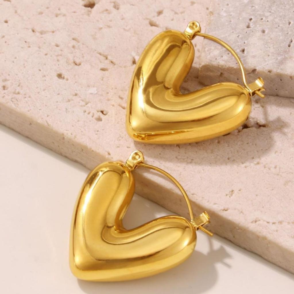 Orecchini a Bottone a Forma di Cuore con Strass Qiong Yao - Accessori in Acciaio Inossidabile Placcato Oro 18K