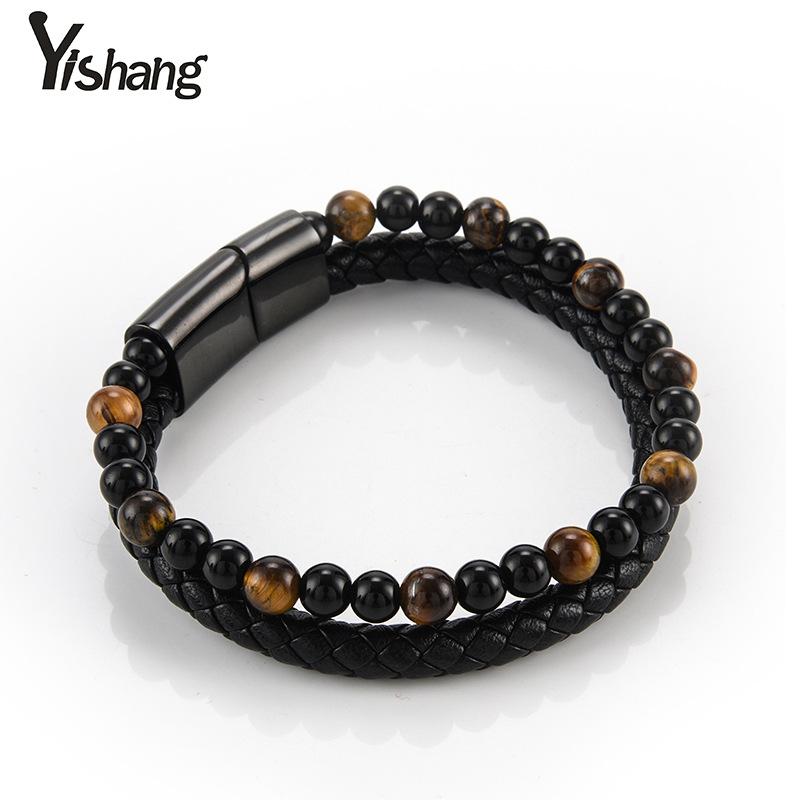 New High-quality Natural Red Tiger's Eye Leather Bracelet, Magnetic Buckle Men's Bracelet
