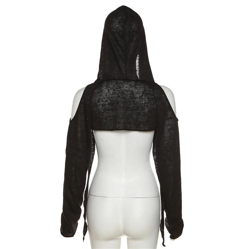 Trička s dlouhým rukávem a kapucí Sexy trička Harajuku Ženy Y2k Estetický Grunge Streetwear Crop Top Tenký Cardigan