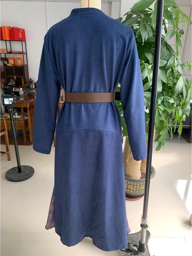 Suede Plaid Patchwork Skirt Dress with Pockets & Button Belt - Commuter Style