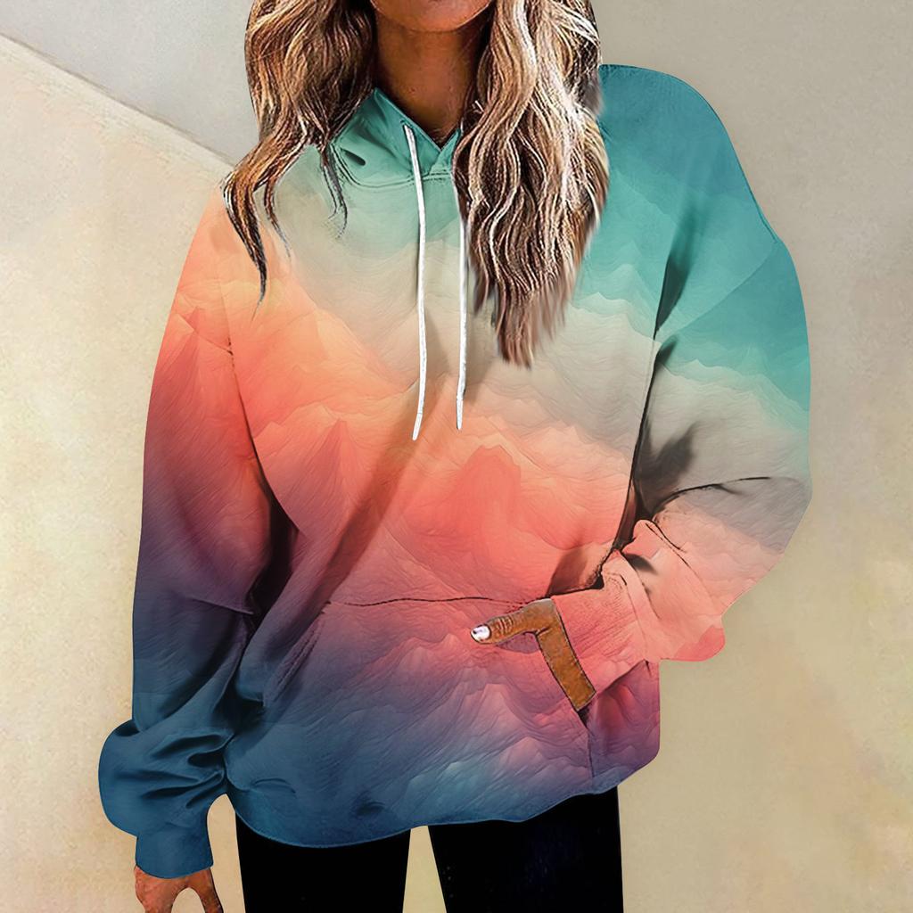 Daglig mote for kvinner Allsidige uformelle sweatshirts med rund hals Grafiske daglige langermet gradient patchwork-gensere med trykk
