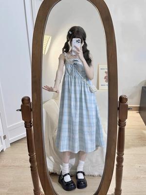 Fake Two-piece Tube Top Suspender Small Dress Summer New Plaid Sweet First Love High Waist Thin A-shaped Skirt