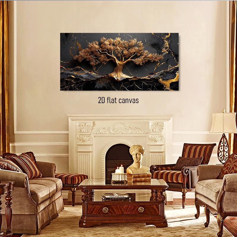 1pcs Golden Wealth Tree Decoration Painting Modern Light Luxury Living Room Entrance Background Wall Hanging Painting Nordic Sty