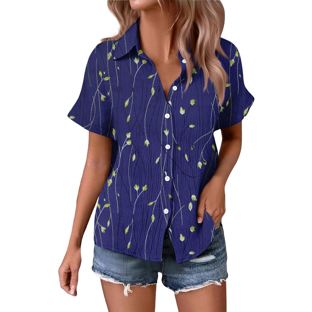 Women's Fashionable Casual Loose Floral Print Short-sleeved Shirt