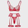Elegant Embroidered Chain Lingerie Set: Sexy, Sheer, Three-Piece Design for Women
