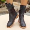 Autumn and Winter New New Year's New Square Heel Medium Tube Knight Boots Women's Large Size Medium Tube Boots Women's