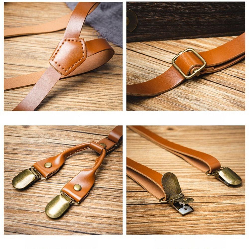 Retro Suspenders for Men Black Suspender Clip Simple Leather Suspenders  Business