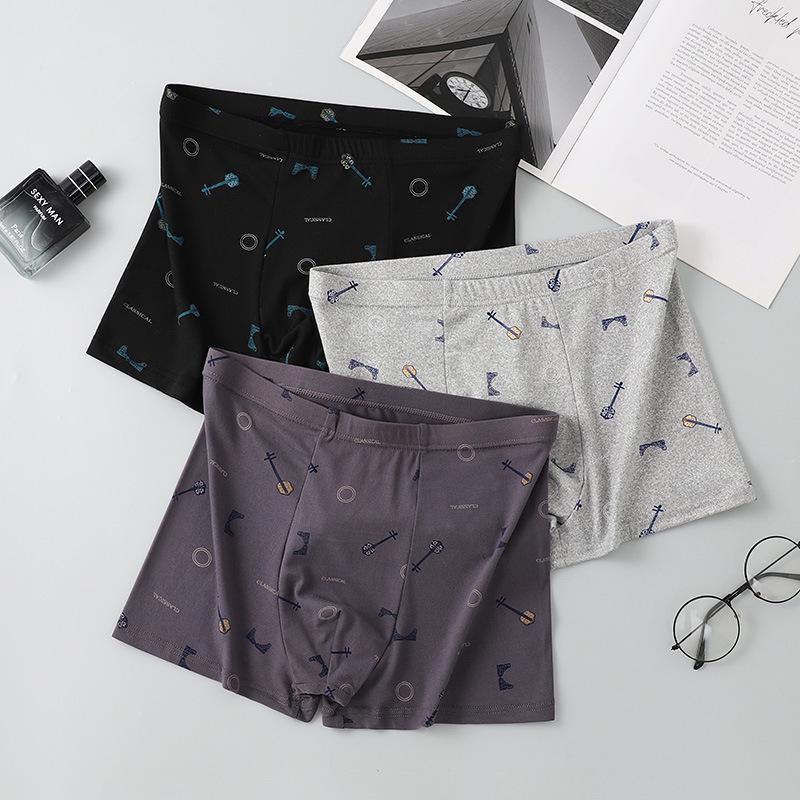 Men's Breathable Boxer Briefs - Printed Mid-Waist, Youthful Plus Size, Loose Four-Corner Shorts