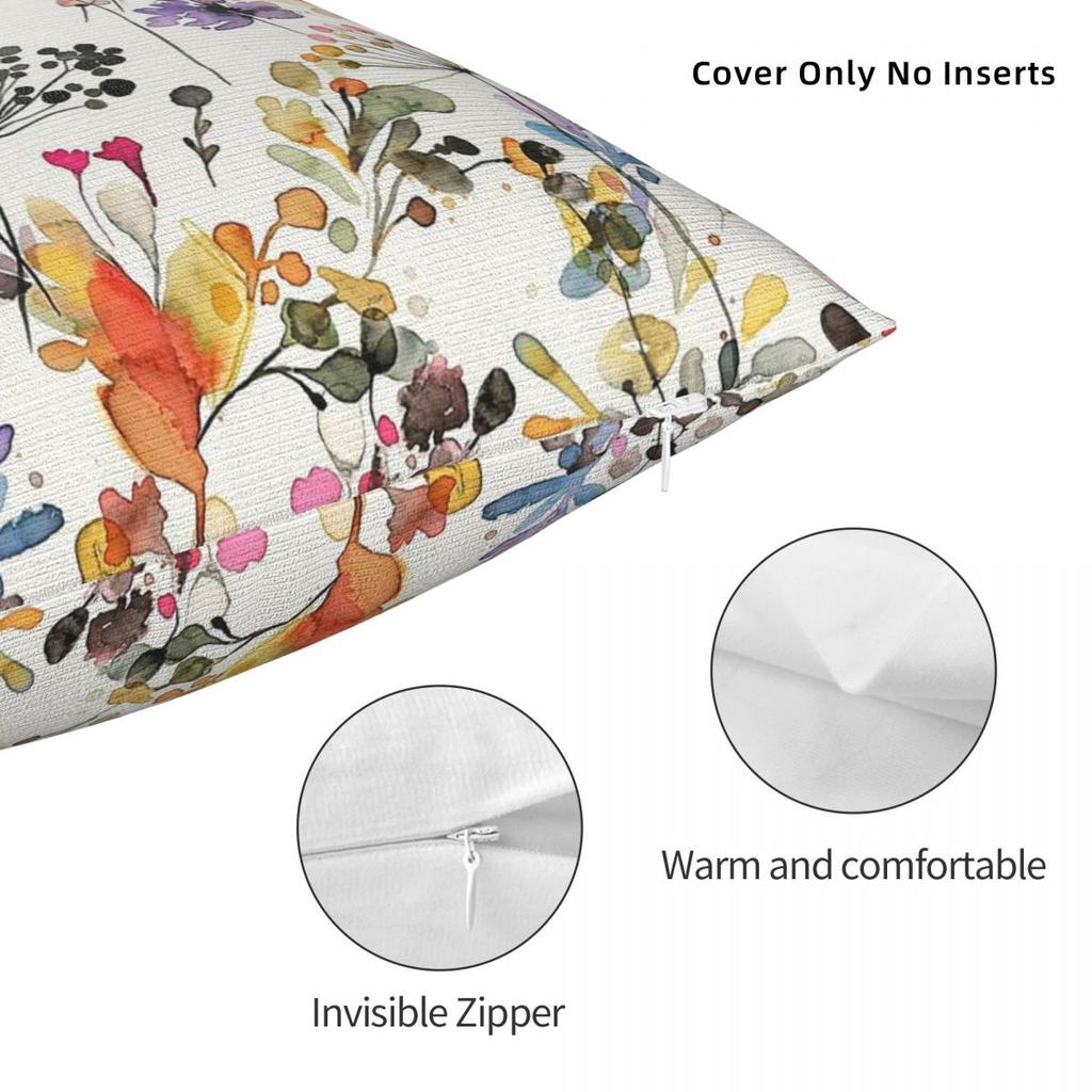 Wild Flowers And Plants Square Pillowcase Polyester Linen Velvet Printed Zip Decor Throw Pillow Case Room Cushion Cover