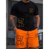 Zomer 2026 Nieuwe Heren Korte Mouwen Shorts Set met 3D Beer Patroon Print voor Street Casual Mode Comfortabel en Zacht