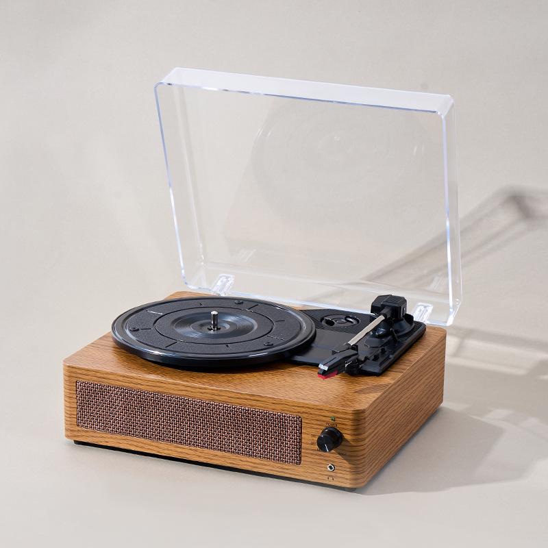 Bodový bezdrátový Bluetooth dřevěný retro fonograf s prachotěsným krytem - dárek k přehrávači vinylových desek