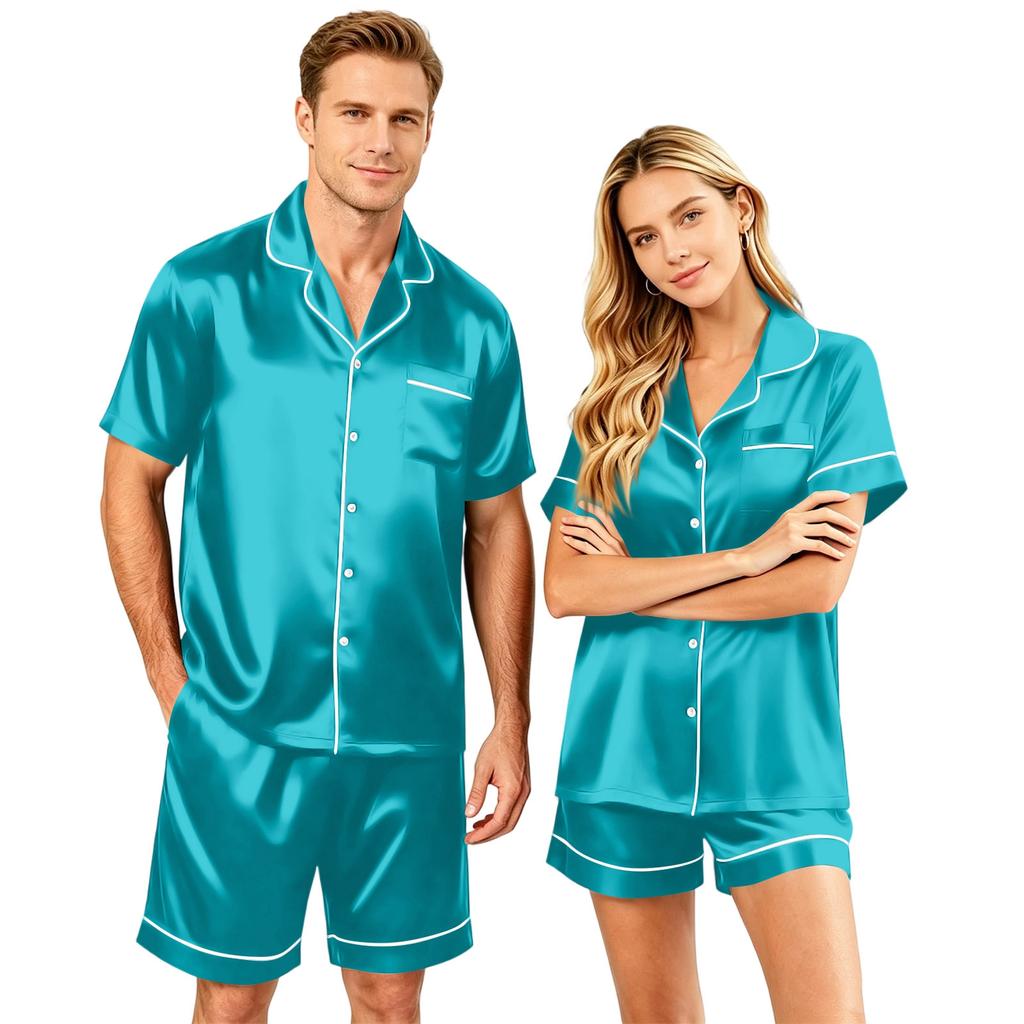 Couple Matching Pajama Set Short Sleeve Button Down Shirt and Shorts Soft Lightweight Lounge Sleepwear Set S-XXXXL for Men and Women