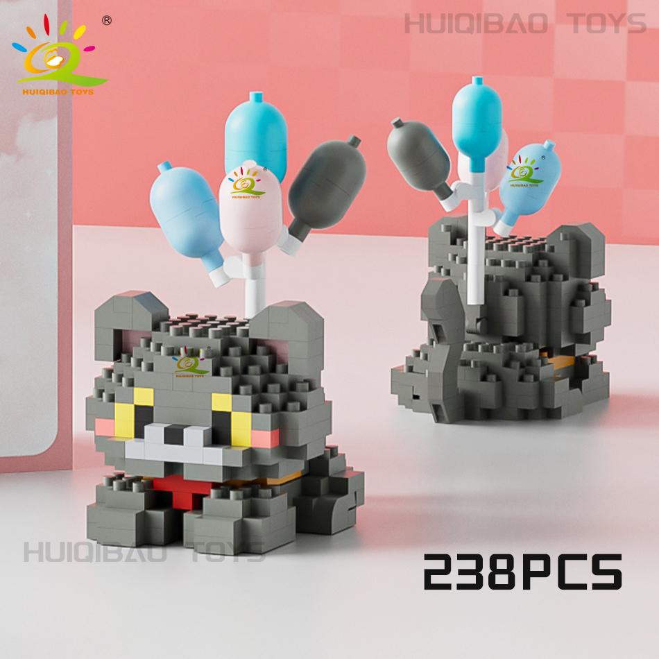 HUIQIBAO MINI Cute Pet Balloon Cat Dog Micro Building Block Set City Cartoon Animal Diamond Home Decoration Bricks Toys Adult