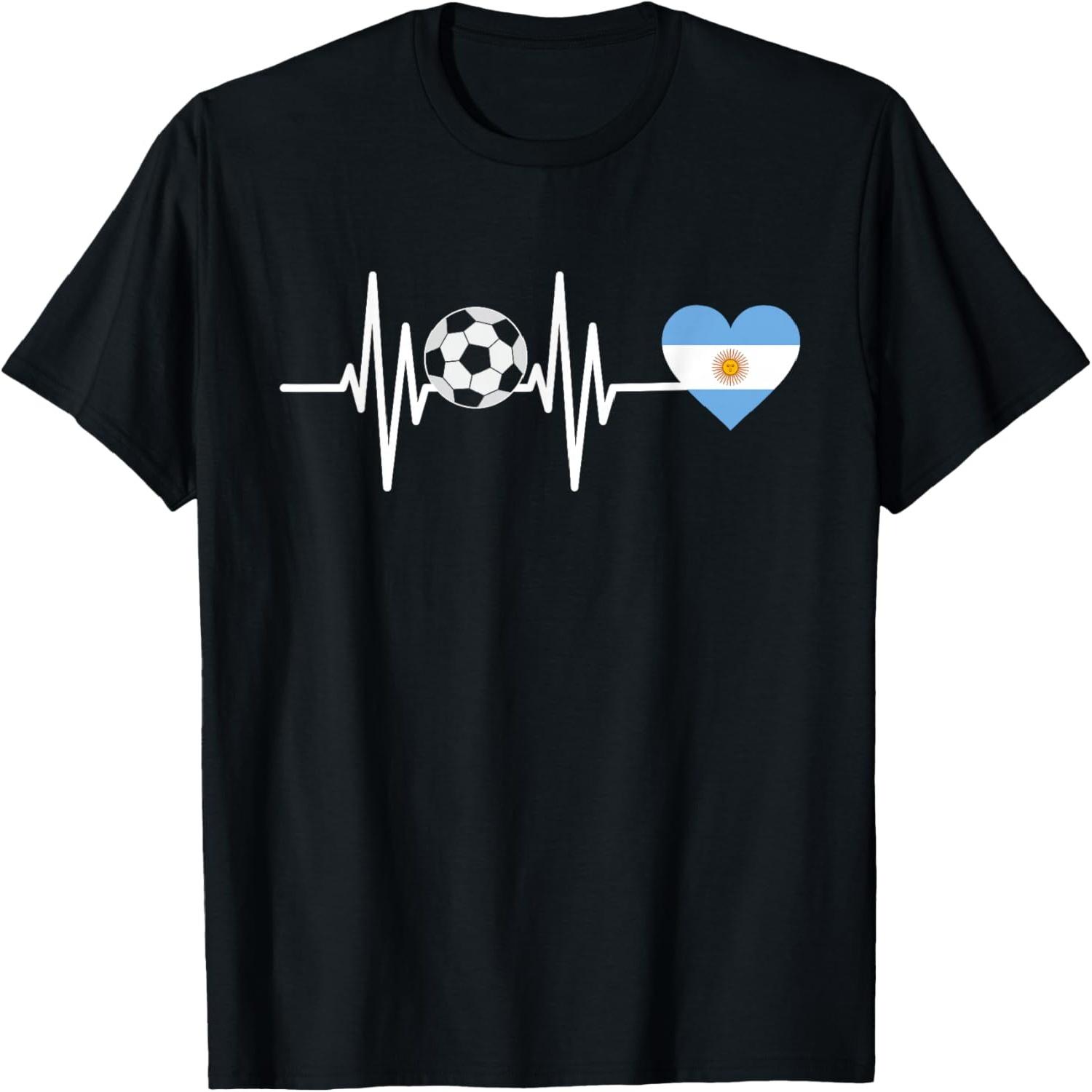 Argentina Flag Heartbeat EKG Pulse Love My Country T-Shirt S разноцветный