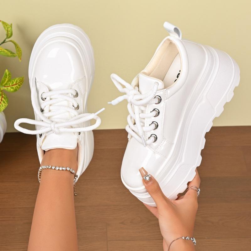 Wedge Platform Sneakers Fall New Round Toe Spliced Front Lace-Up Anti-Slip Wear-Resistant Low-Top Shoes