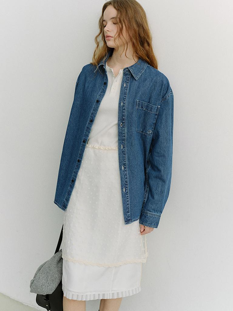 Deonseuteu Unisex Oversized Denim Shirt_Udsh6A102_Classic Blue