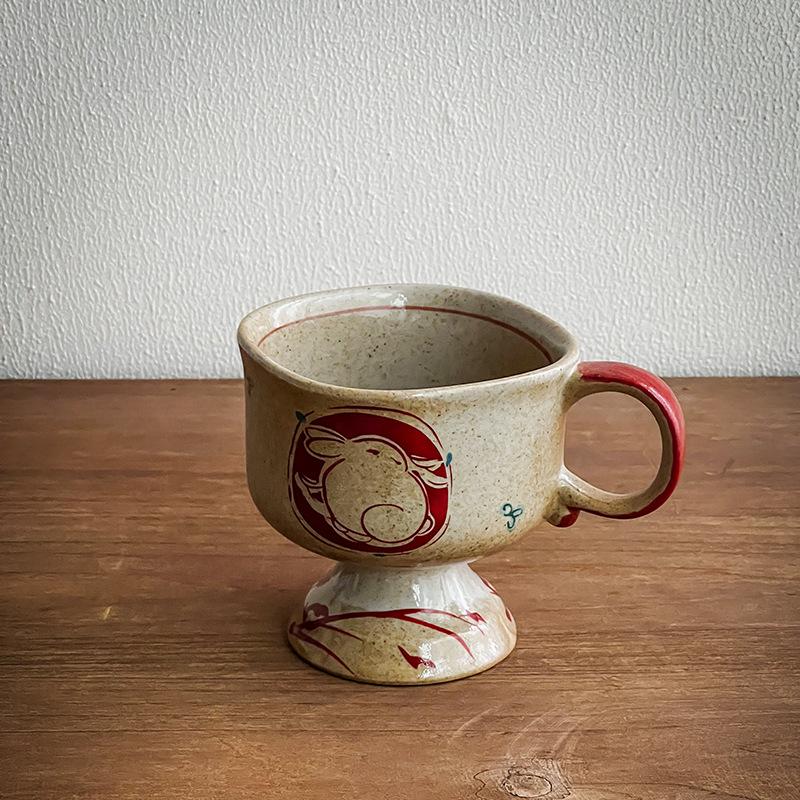 Japan Exports Medieval Clay Spray-Painted Rabbit Ceramic Cup High-Value Coffee Cup Goblet Japanese Style