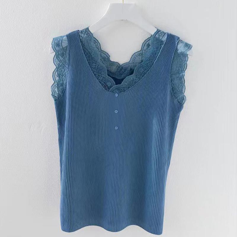 Westen-Camisole Damen Mit Spitze Lockerer Schnitt Für Oberbekleidung Und Unterwäsche Basis-Top Ärmellos Gewirkte Weste
