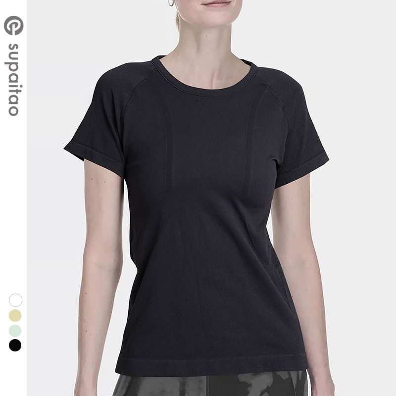 

Supaitao Quick-Drying Yoga Clothes Short Sleeve Tops Workout Clothes Silm Slim Looking Sports T-Shirt Breathable Pilates Female Summer Black M/6(50.00 kg-55.00 kg)