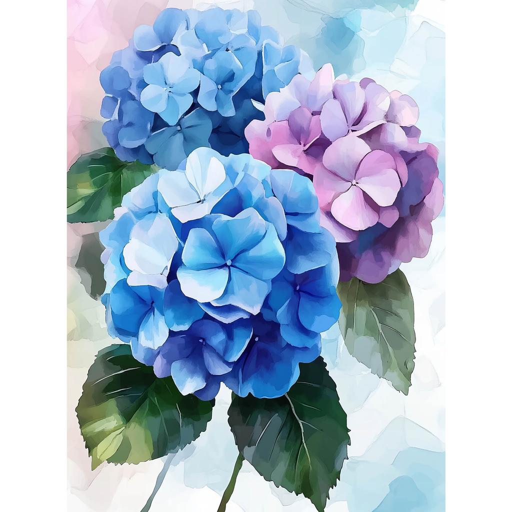 Hortensienblüten in Pastellfarben Hortensienblüten in Pastellfarben, 70X100 cm, Holzrahmen Dunkelbraun, Mattes Papier 230 g/m²