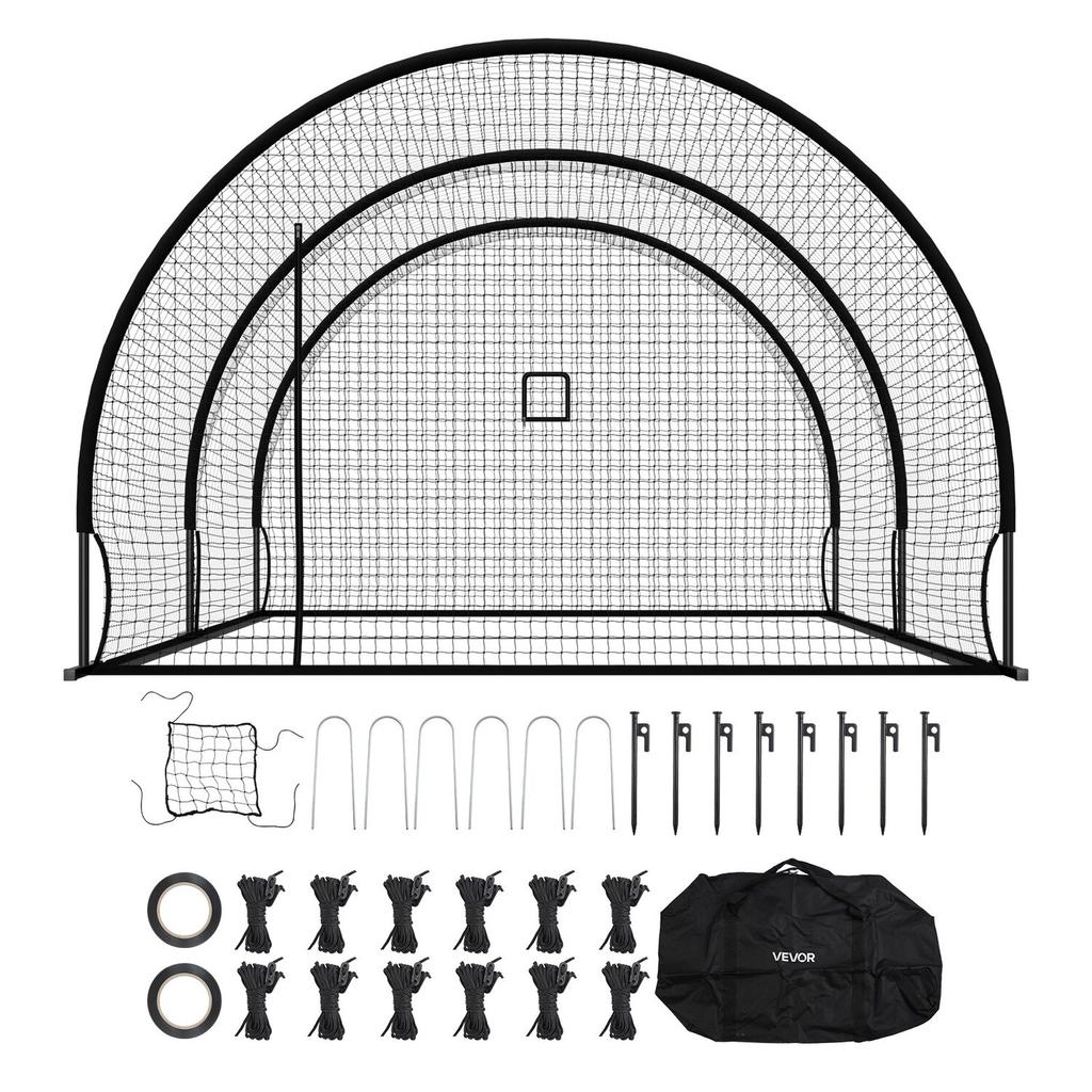 Baseball Batting Cage, 6060 x 3660 x 2500mm Freestanding Portable Batting Cage, Hitting Cages with 30-Ply Knotted HDPE & Pitching Machine Opening,
