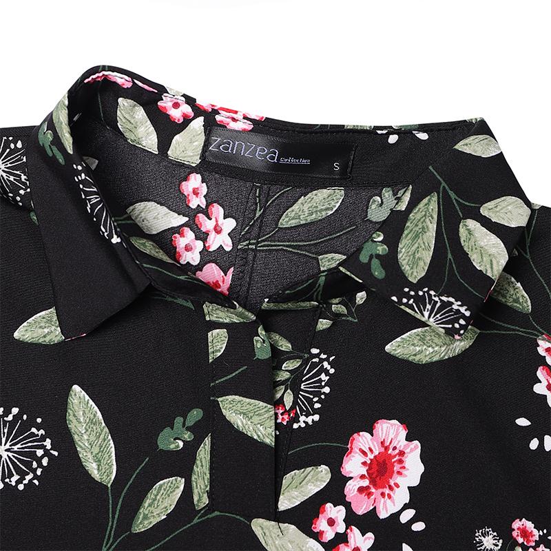 ZANZEA Women Turn Down Collar 3/4 Sleeve Loose Print Dress